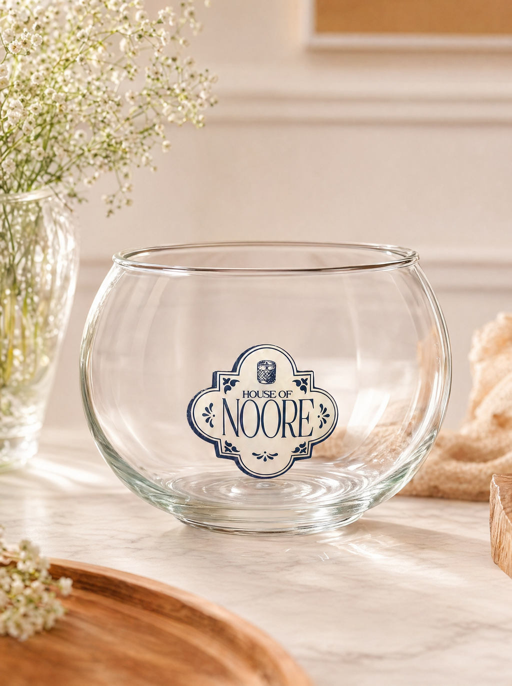 Noore Small Round Bowl, rounded glass candle bowl