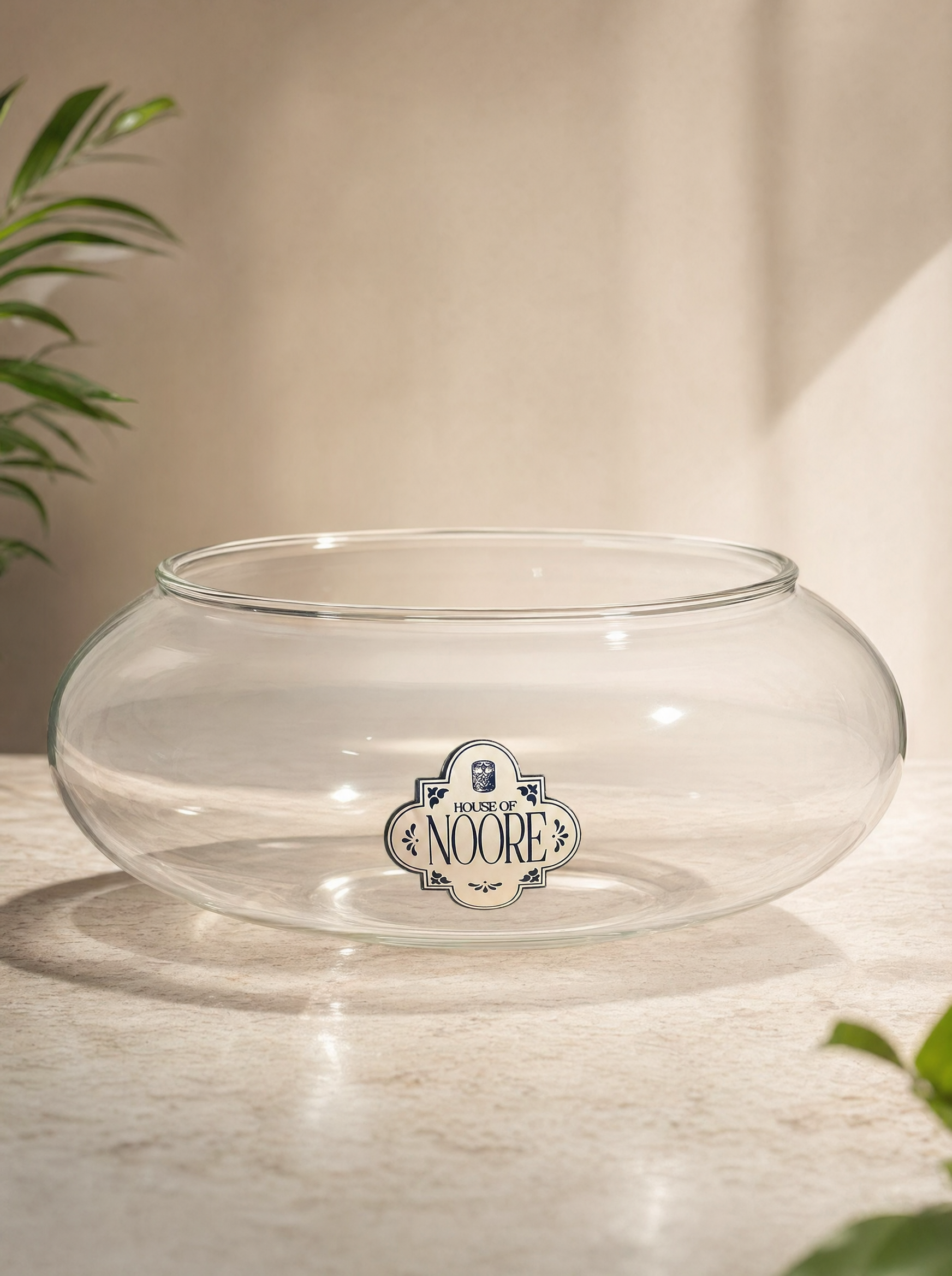 Noore Wide Round Bowl, wide shallow glass candle bowl