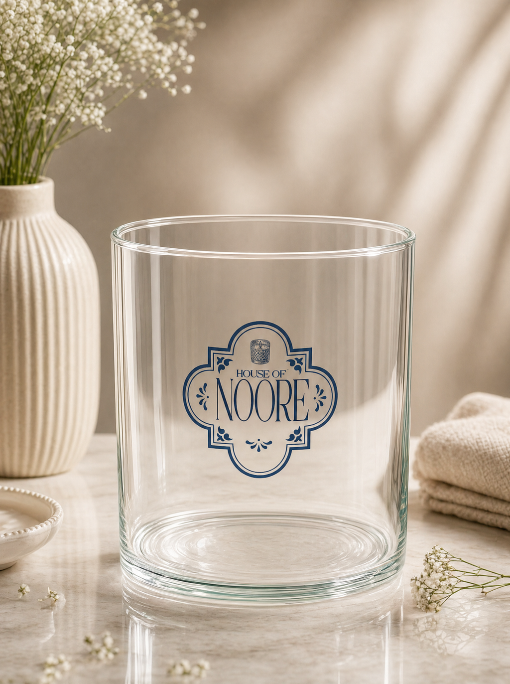Noore Wood-Lid Container, clear glass candle jar with bamboo lid