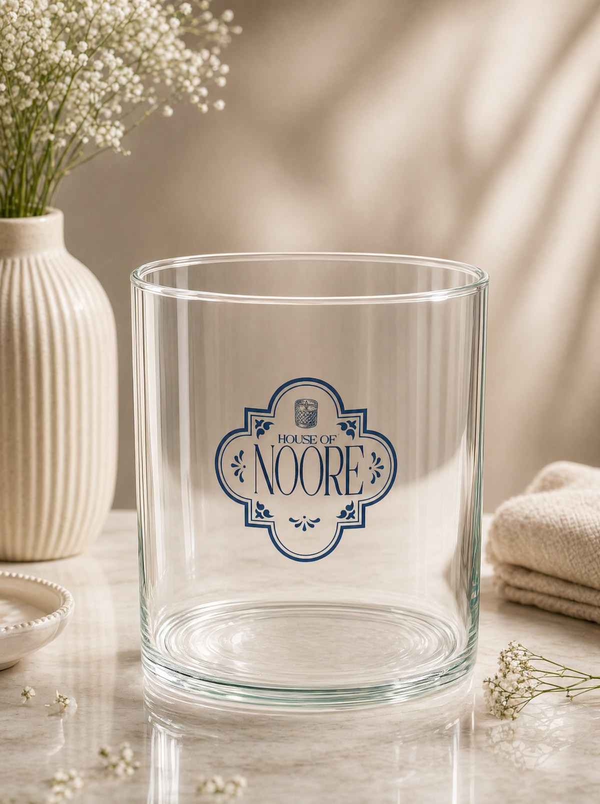 Noore Wood-Lid Container, clear glass candle jar with bamboo lid